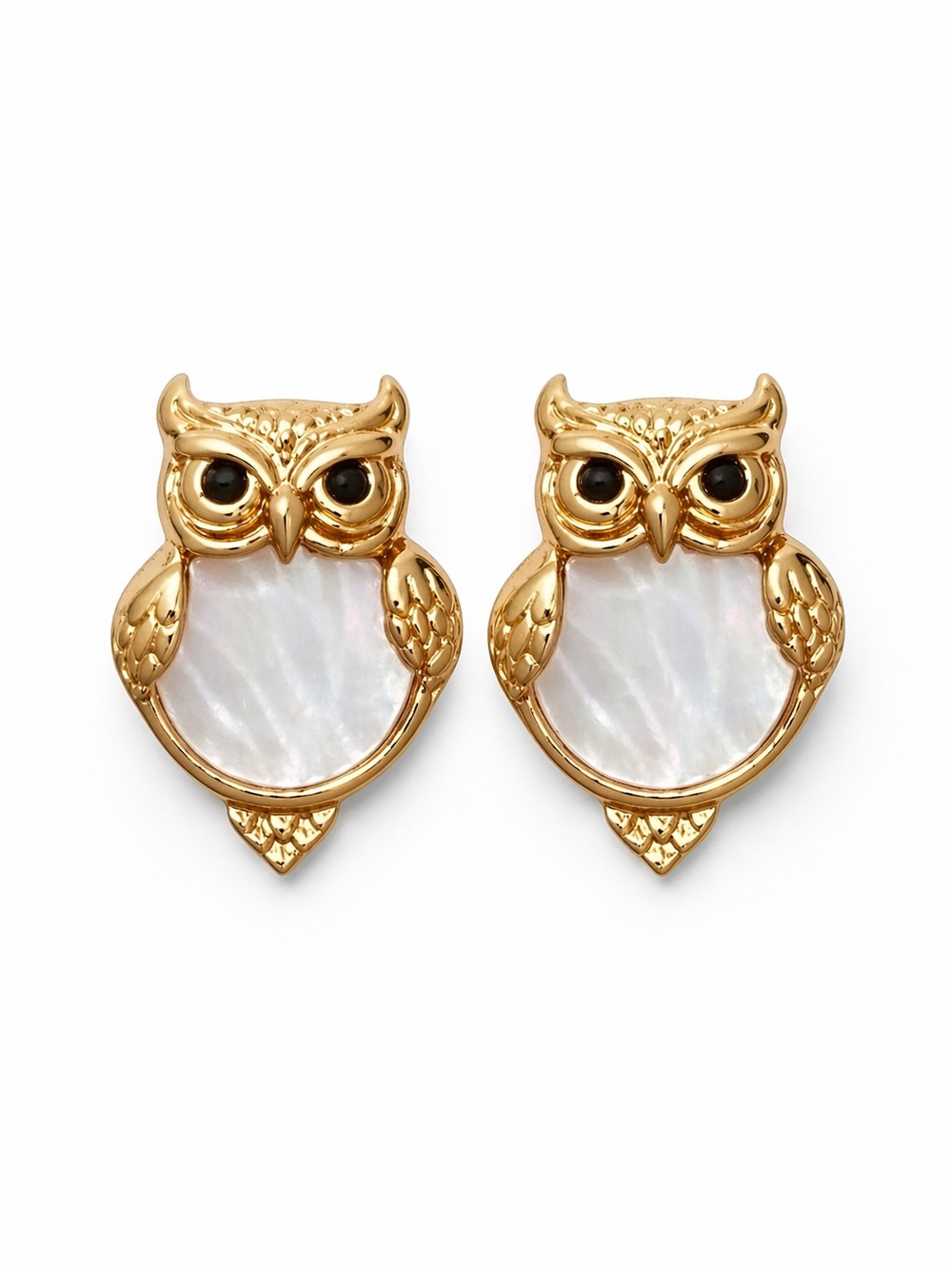 Kate Spade Owl Stud Earrings Gold Mother of Pearl NWT Into Woods